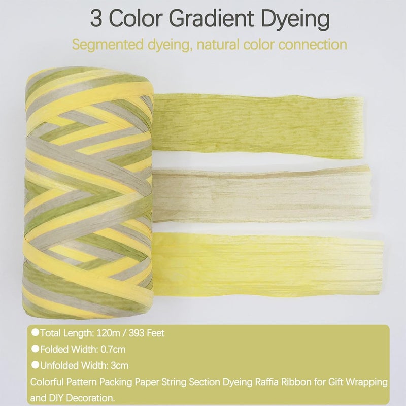 ALLWSLucky Colored 393 Feet Raffia Paper Ribbon, Colorful Packing Paper String Section Dyeing Raffia Ribbon for Gift Wrapping and DIY Decoration (Yellow) - Image 2